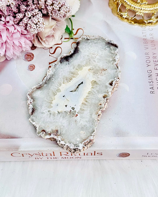 Druzy Black Flower Agate Slab on Stand 12cm