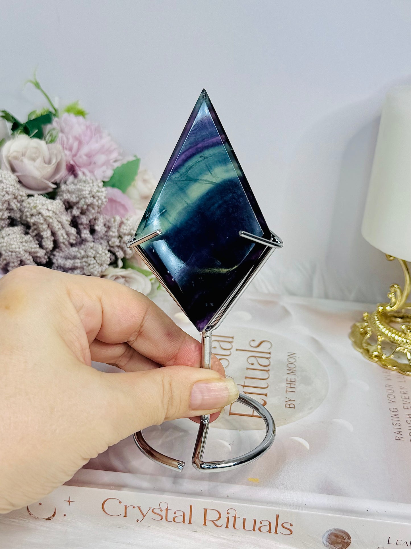 Fluorite Diamond on Stand 15cm