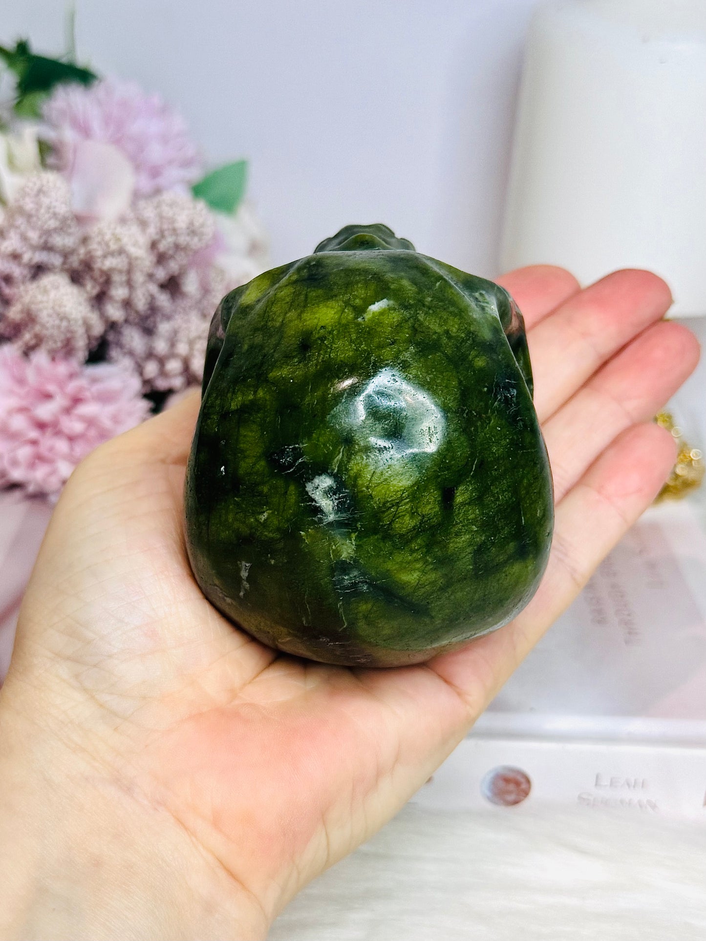 For Sue ~ Large Green Jade Carved Skull 9cm 542g