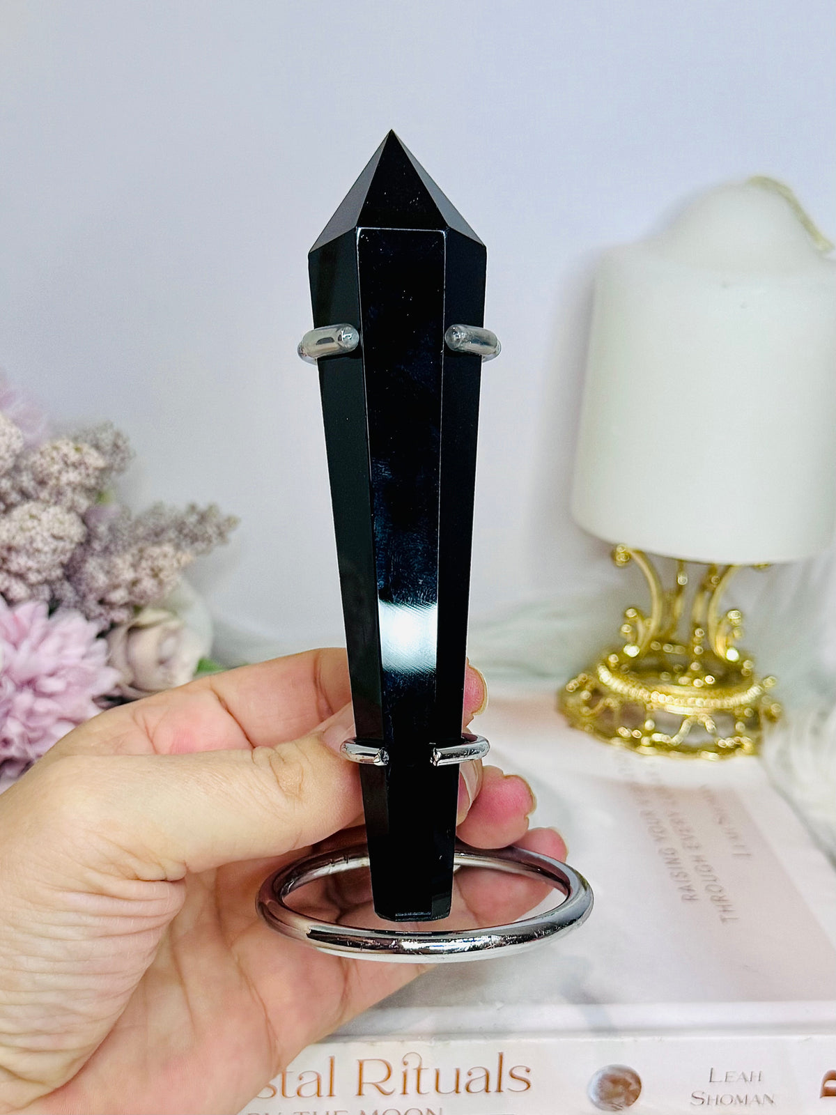 Black Obsidian Wand | Tower On Stand 14cm