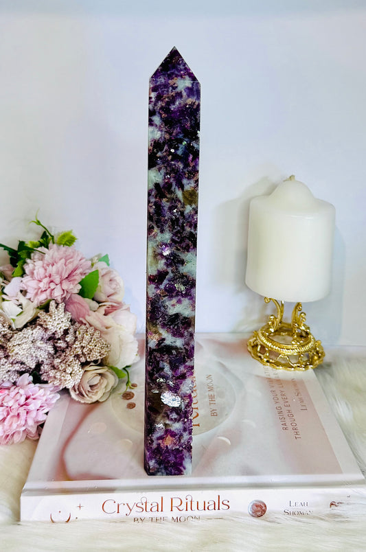 Magical Tall 27.5cm Purple Mica with Smokey Quartz | Lepidolite Tower Absolutely Stunning