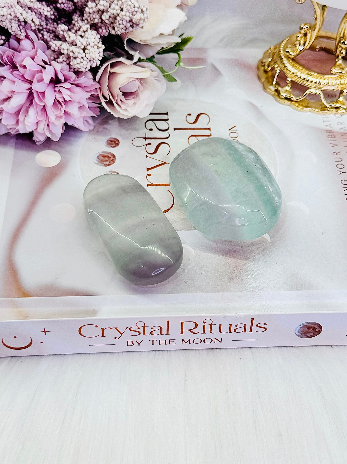 An Excellent Learning Aid ~ Beautiful Set of 2 Large Pastel Fluorite Palm Stones