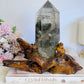 Stunning Large Garden Quartz | Lodolite Tower on Timber Base 938grams 27cm