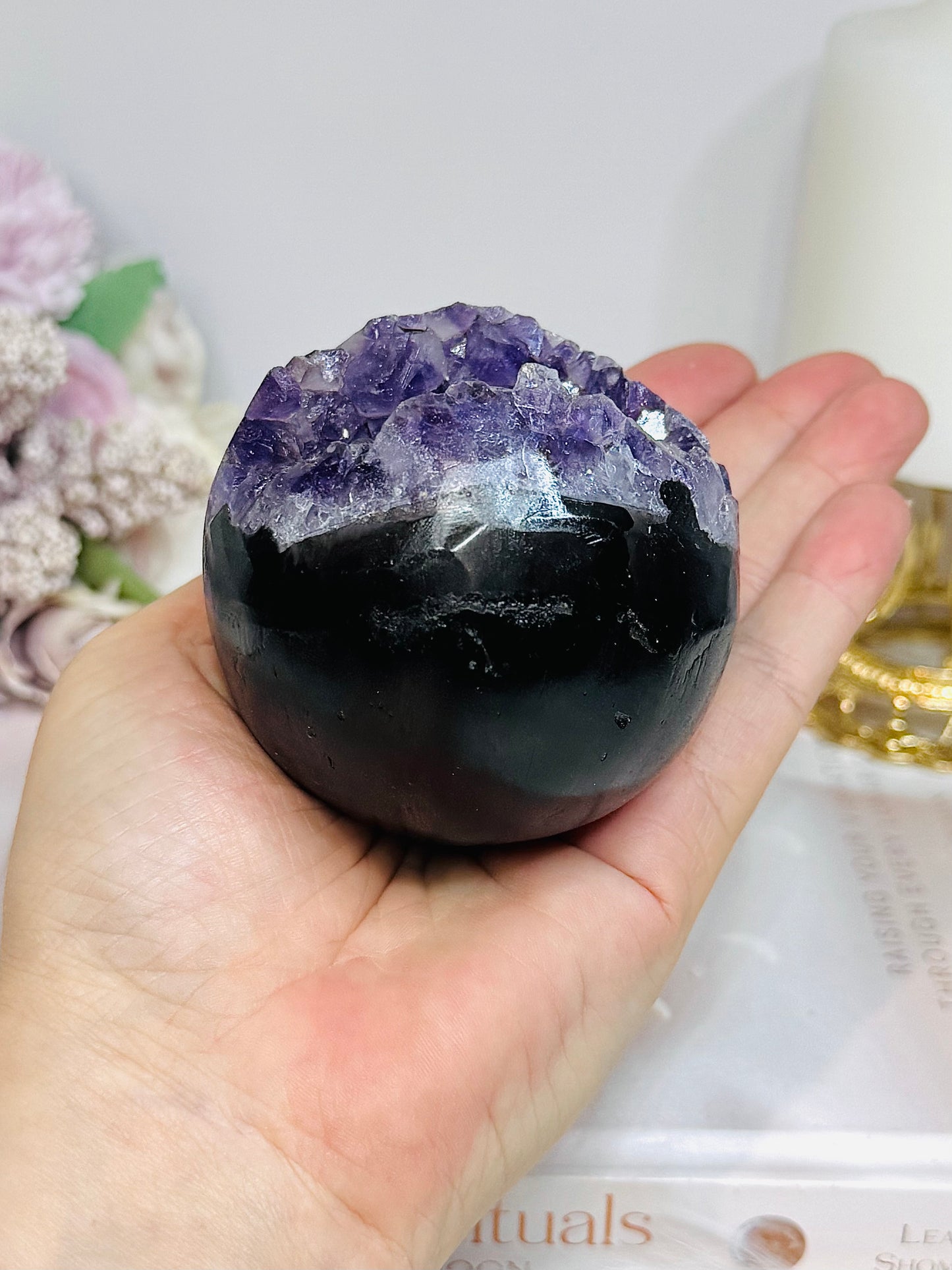 Large Druzy Amethyst Sphere on Stand 381g