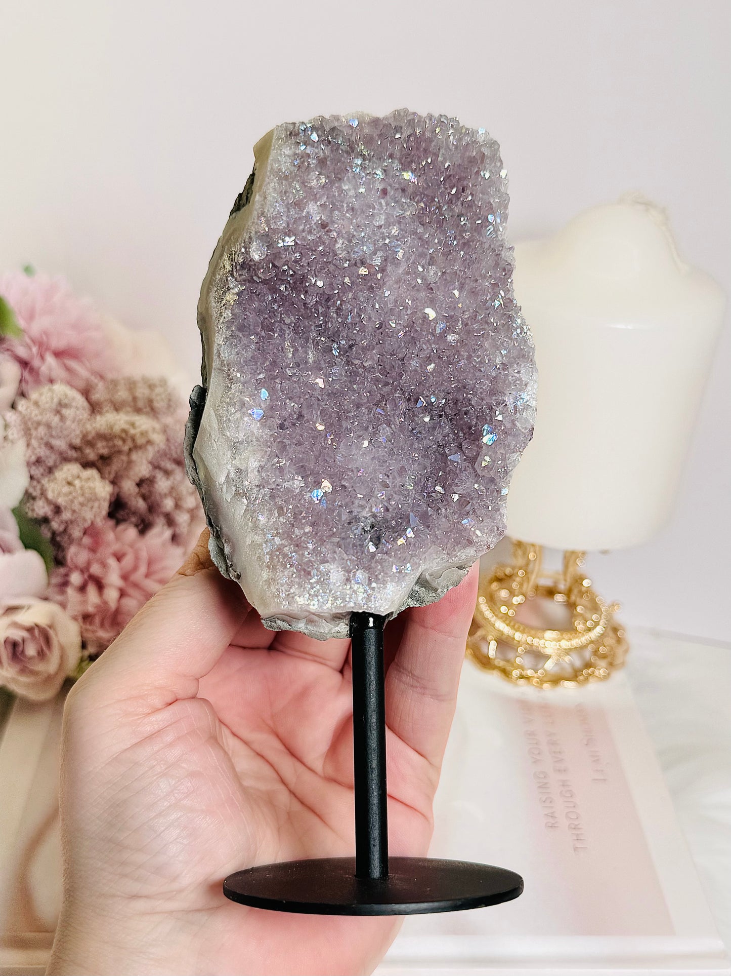 Fabulous Large 16cm Angel Aura Amethyst Cluster on Stand From Brazil