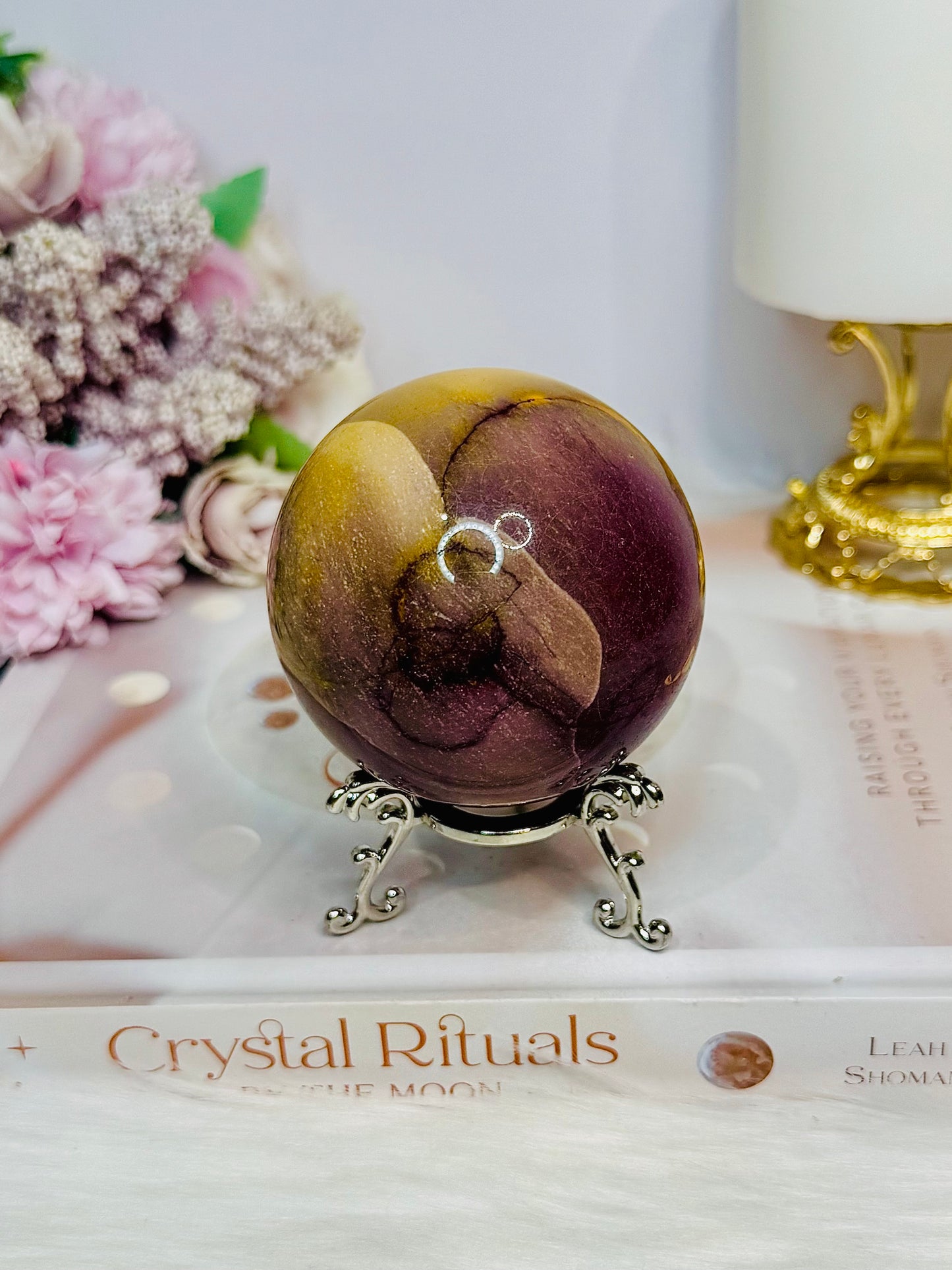 Large Mookaite Jasper Sphere on Stand 347g