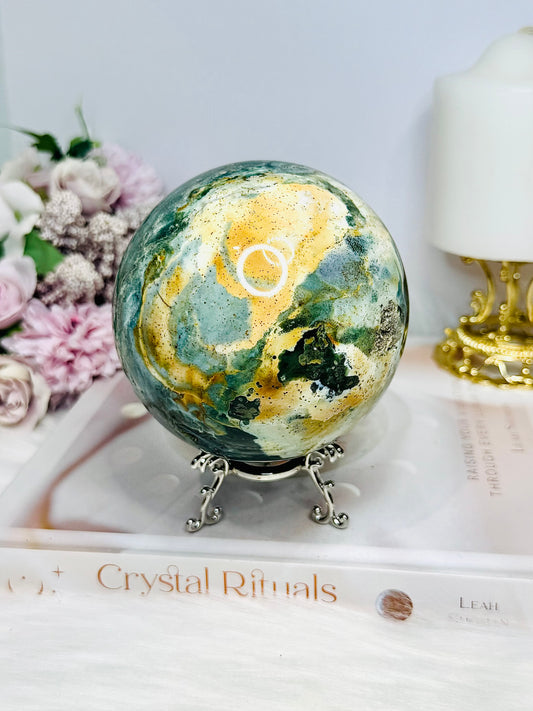 Large Ocean Jasper Sphere On Stand 1.19KG