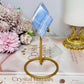 High Grade Blue Lace Agate Carved Diamond On Gold Stand 13.5cm