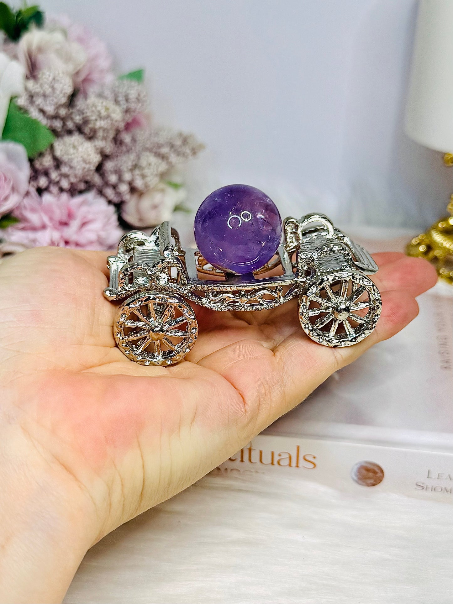 Silver Carriage Stand with Amethyst Sphere 8cm