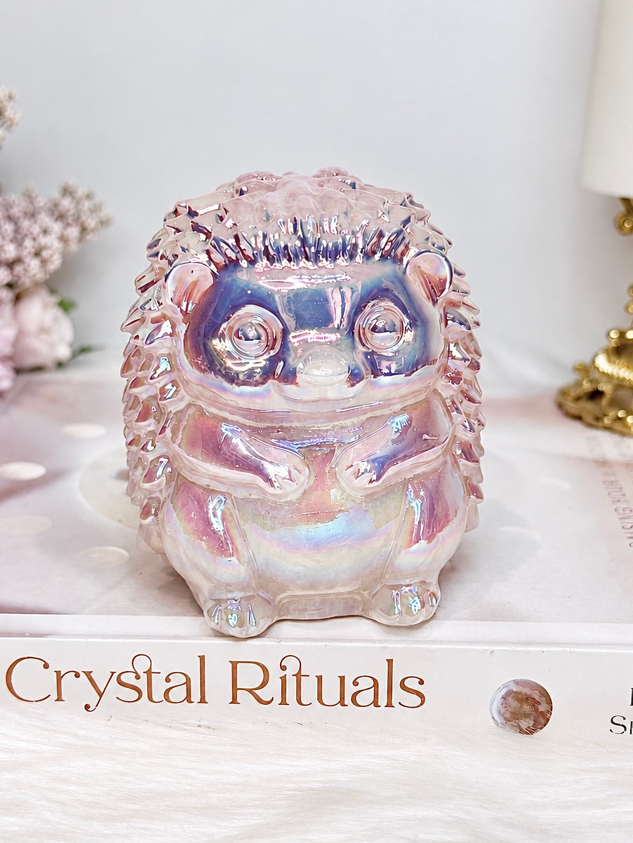 Large Aura Rose Quartz Carved Hedgehog 554g
