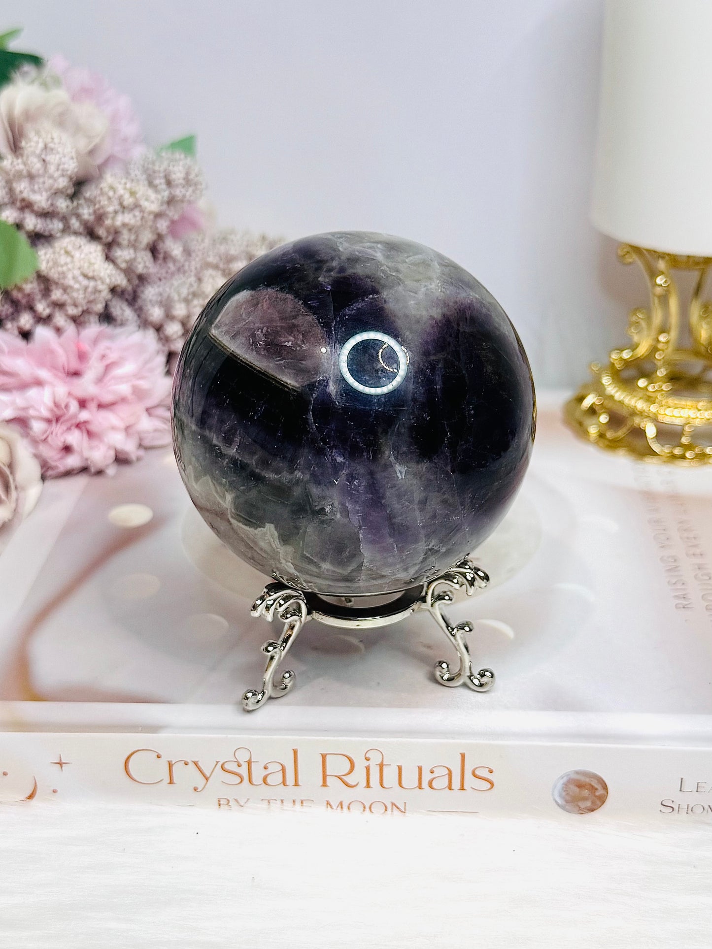 Druzy Chevron Amethyst Large Sphere 538g On Stand
