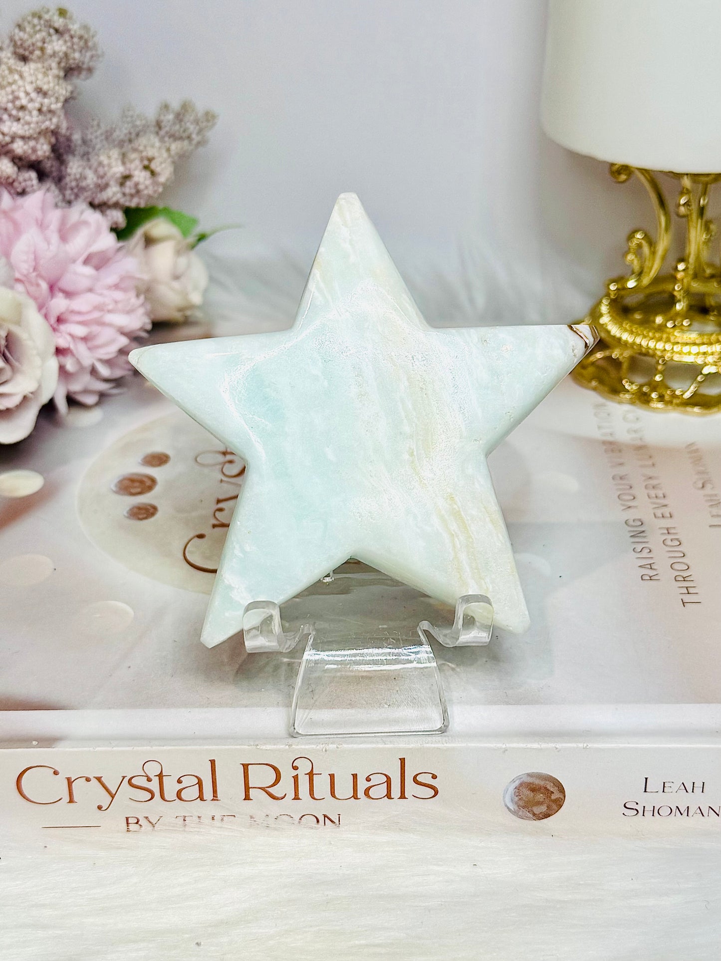 Large Caribbean Calcite Star on Stand 8cm (small chip on one point)