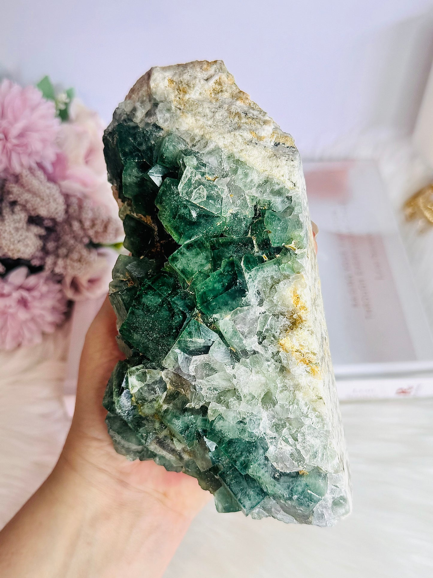 Natural Large 17cm 1.06KG Green Cubed Fluorite Specimen