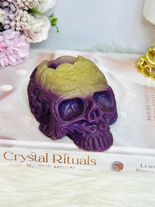 Purple Resin Luminous Skull Candle Holder 11cm