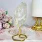 Clear Quartz Double Terminated Point Tower on Gold Stand 13cm