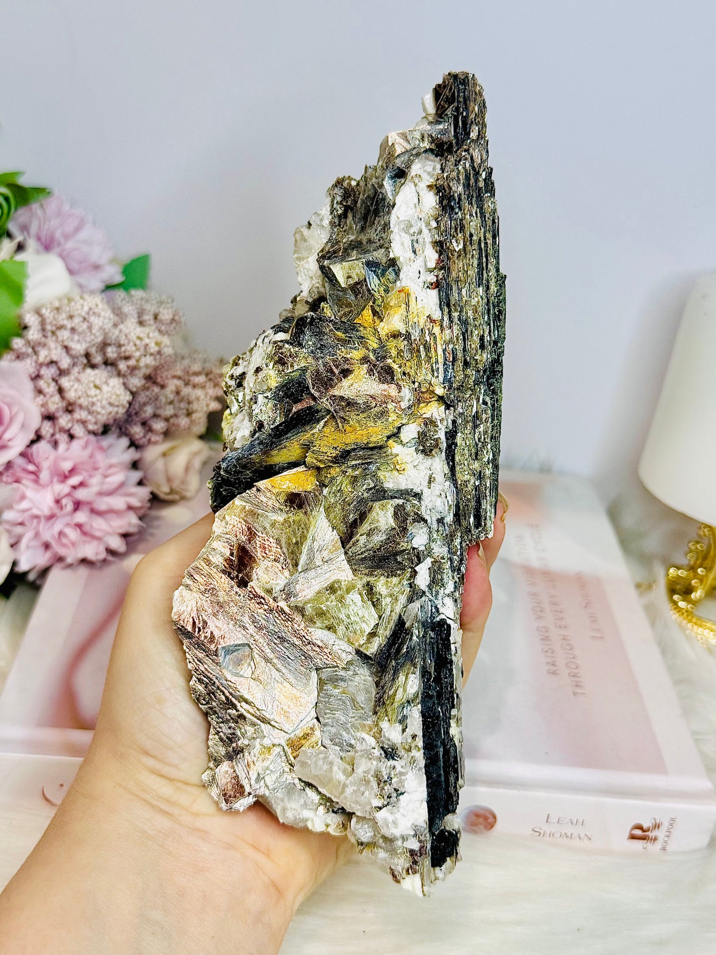 Large Natural Black Tourmaline Specimen with Mica Inclusions On Stand 18cm 782g