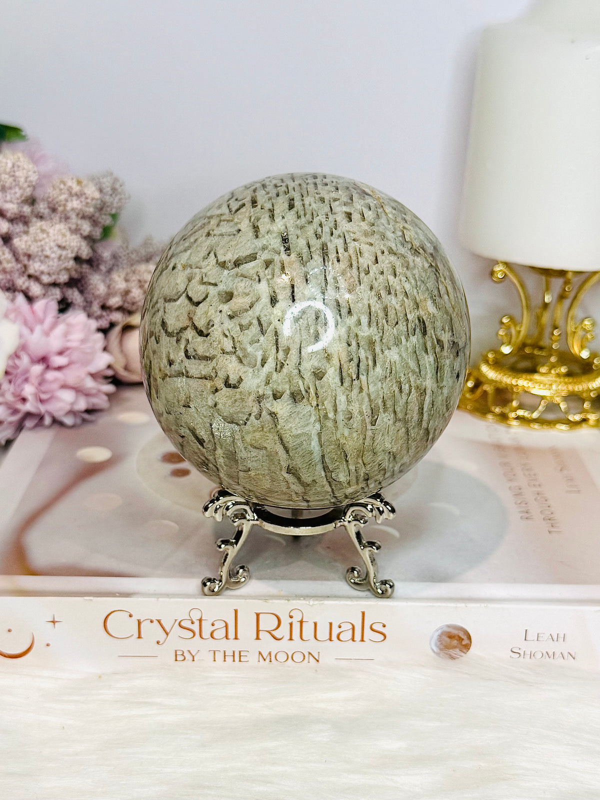 Large Graphic Feldspa Flashy Sphere On Stand 840g