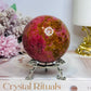Large Rhodonite Sphere 551g On Stand