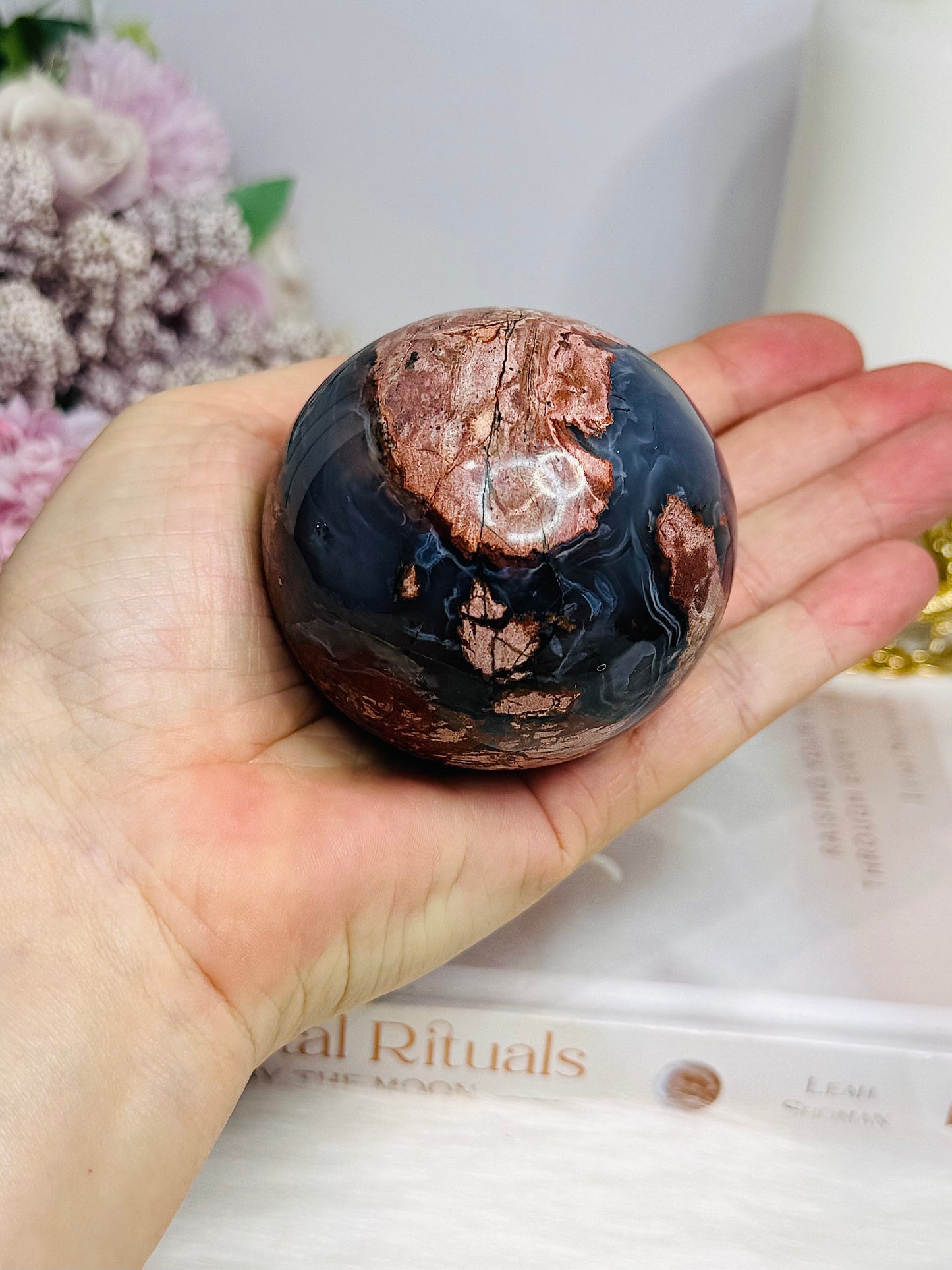 Large Football | Volcano Agate Sphere on Stand 336g