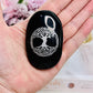 Highly Protective Stone ~ Large Black Obsidian Palm Stone with Silver Tree Of Life Print