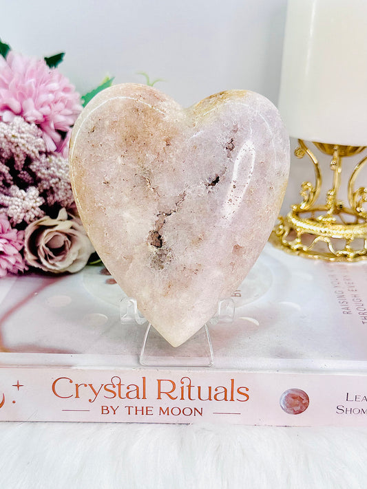 Beautiful Puffy 10cm Pink Amethyst Druzy Heart Carving On Stand From Brazil 379grams