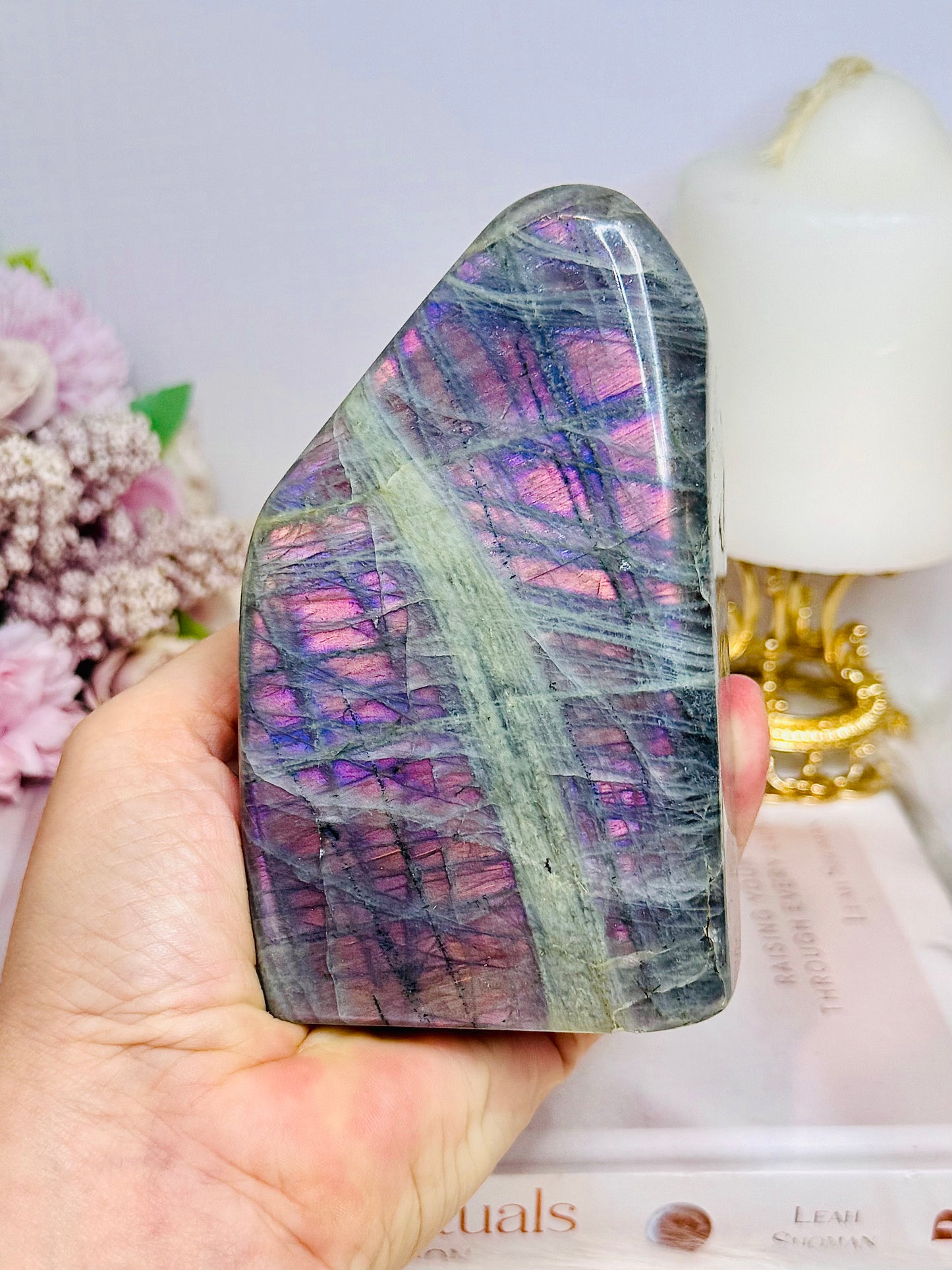 Natural Large Pink & Purple Flash Labradorite Freeform 11cm 610g