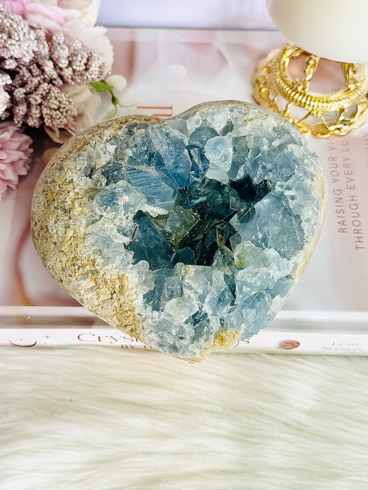 Huge 1.65KG Natural Blue Celestite Cluster Carved Heart