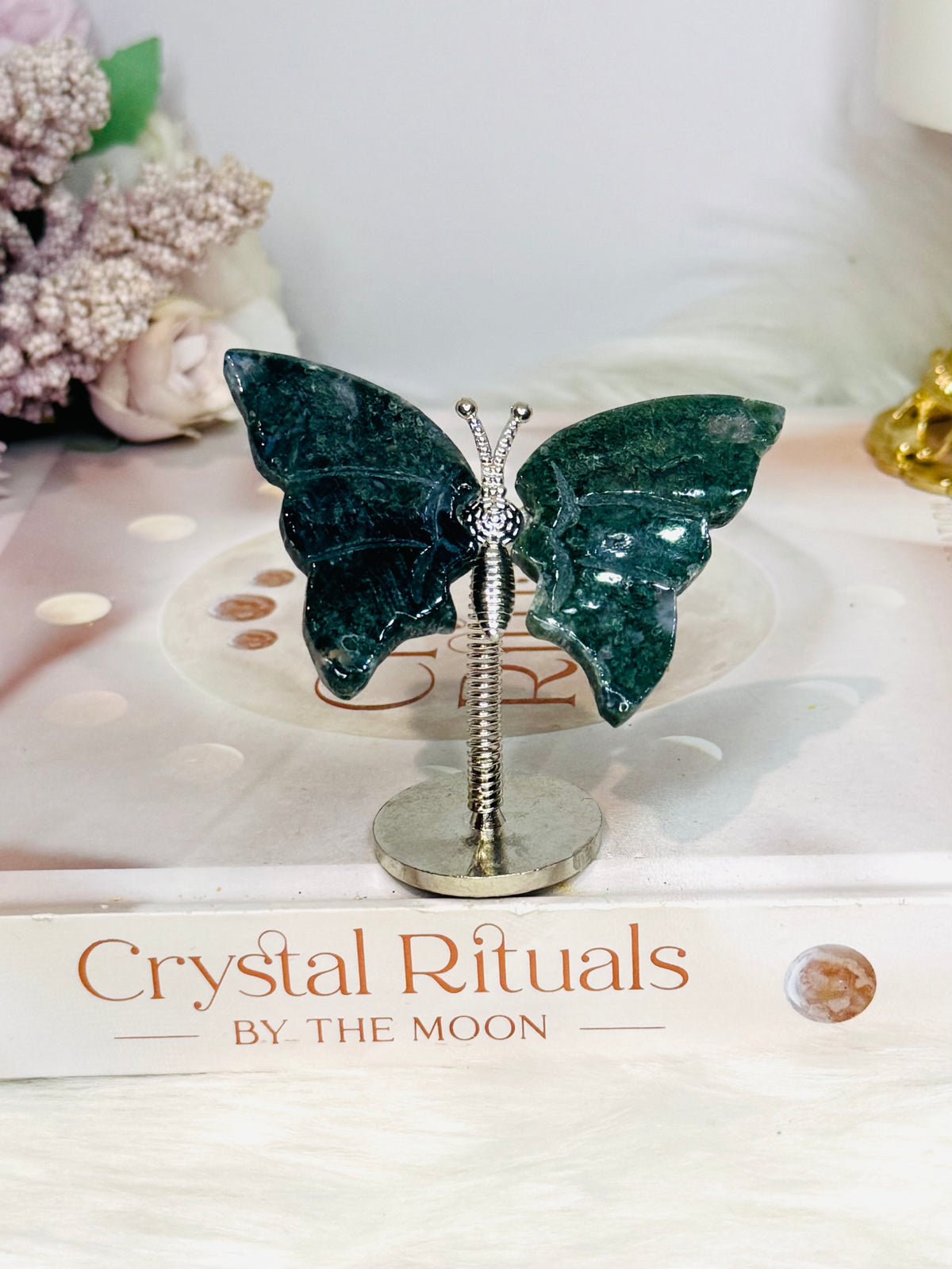 Moss Agate Bouncing Butterfly 7cm