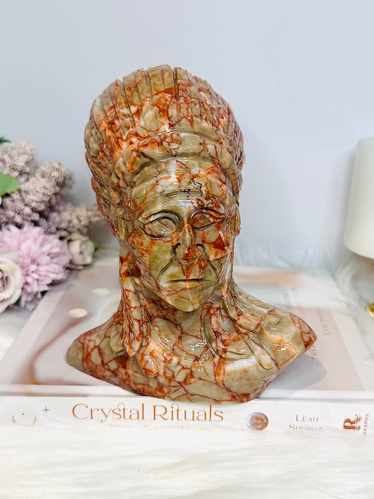 Large Red Vein Jasper Carved American Indian Chief 17cm 1.65KG