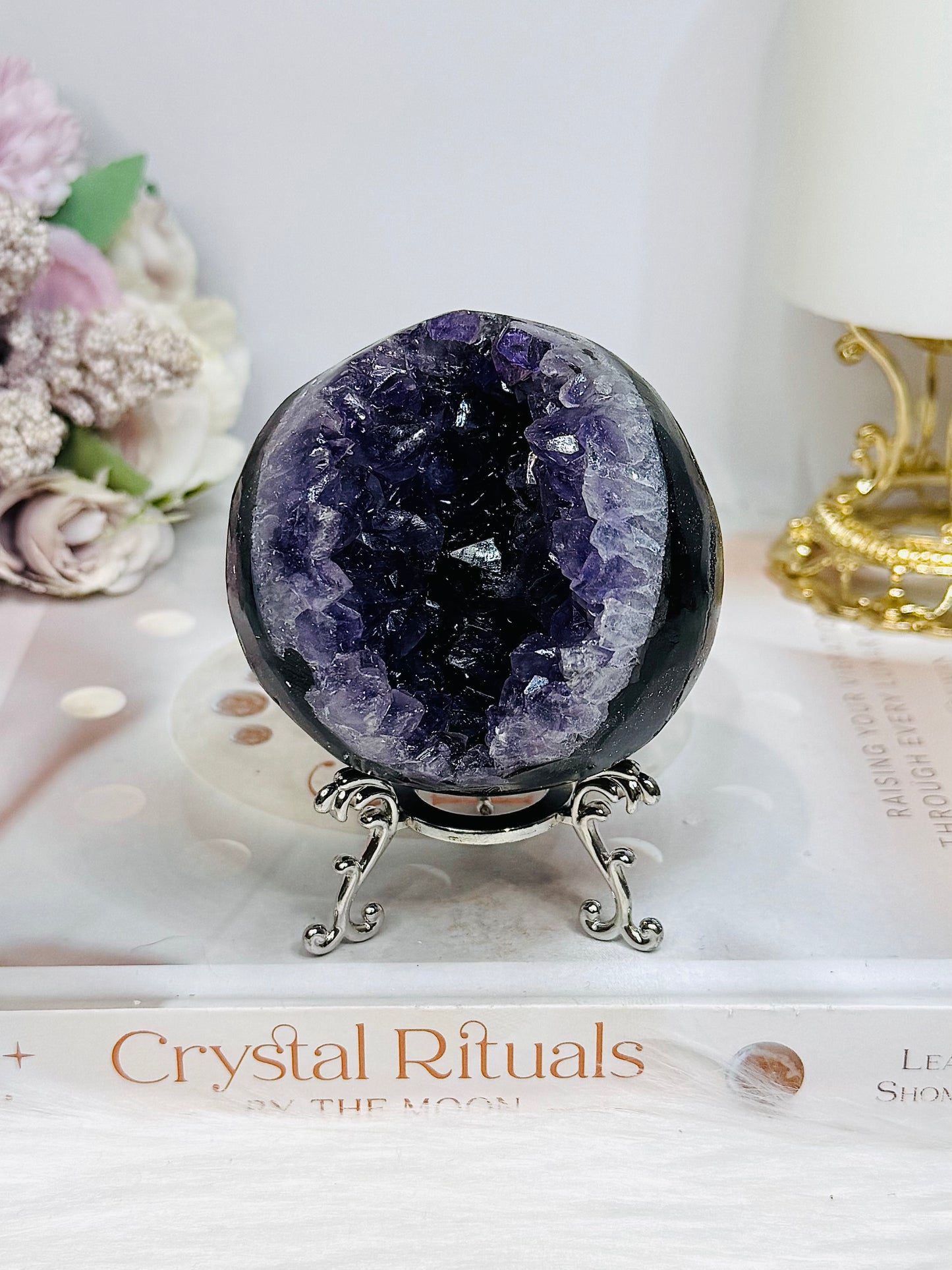 Large Druzy Amethyst Sphere on Stand 381g