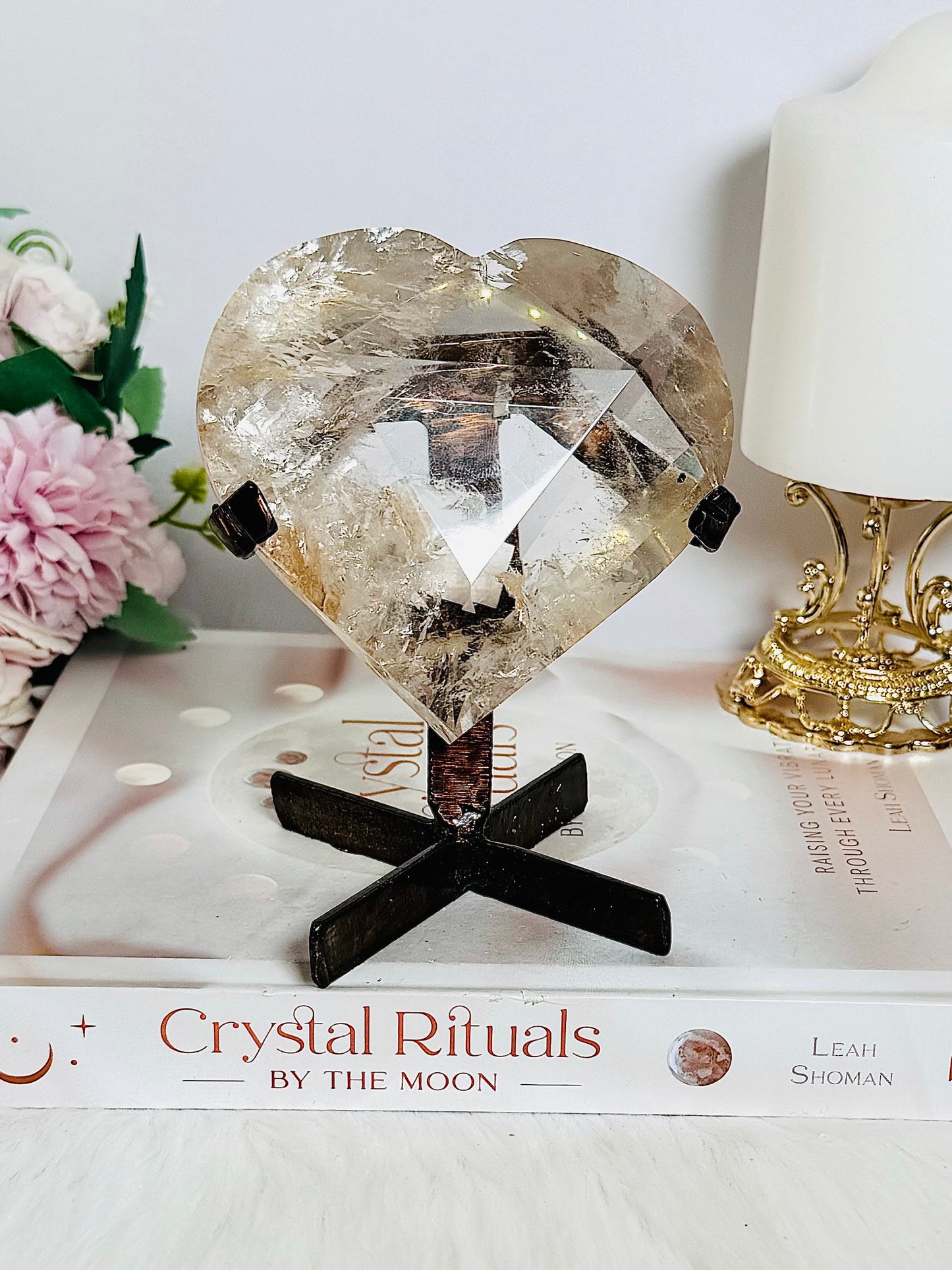 Fabulous Large AAA Grade Smokey Quartz Faceted Heart on Bronze Stand 13cm 486grams