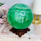 Huge High Grade Green Fluorite Sphere with Rainbows on Stand 2.4KG