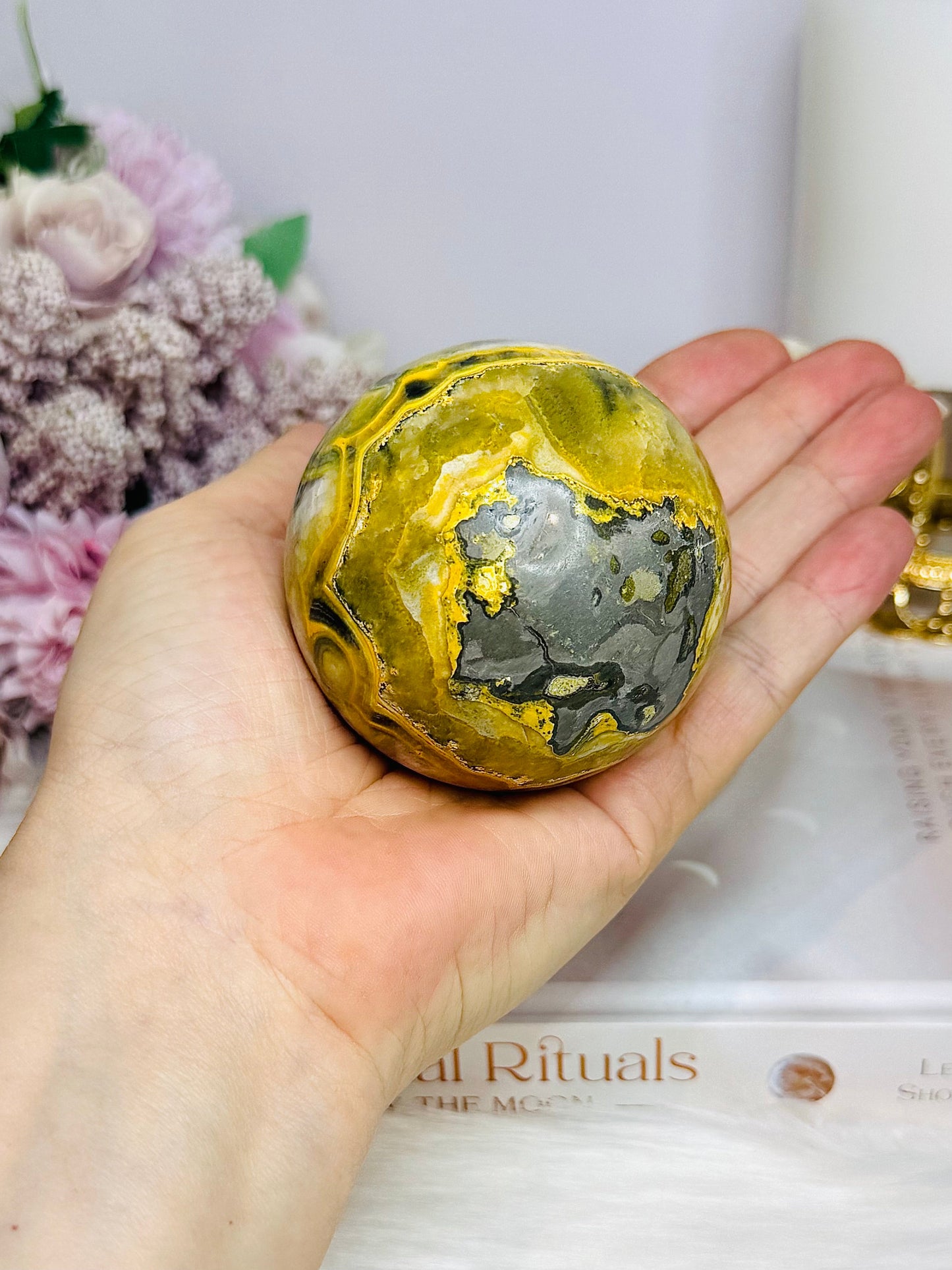 Large Bumblebee Jasper Sphere on Stand 383g
