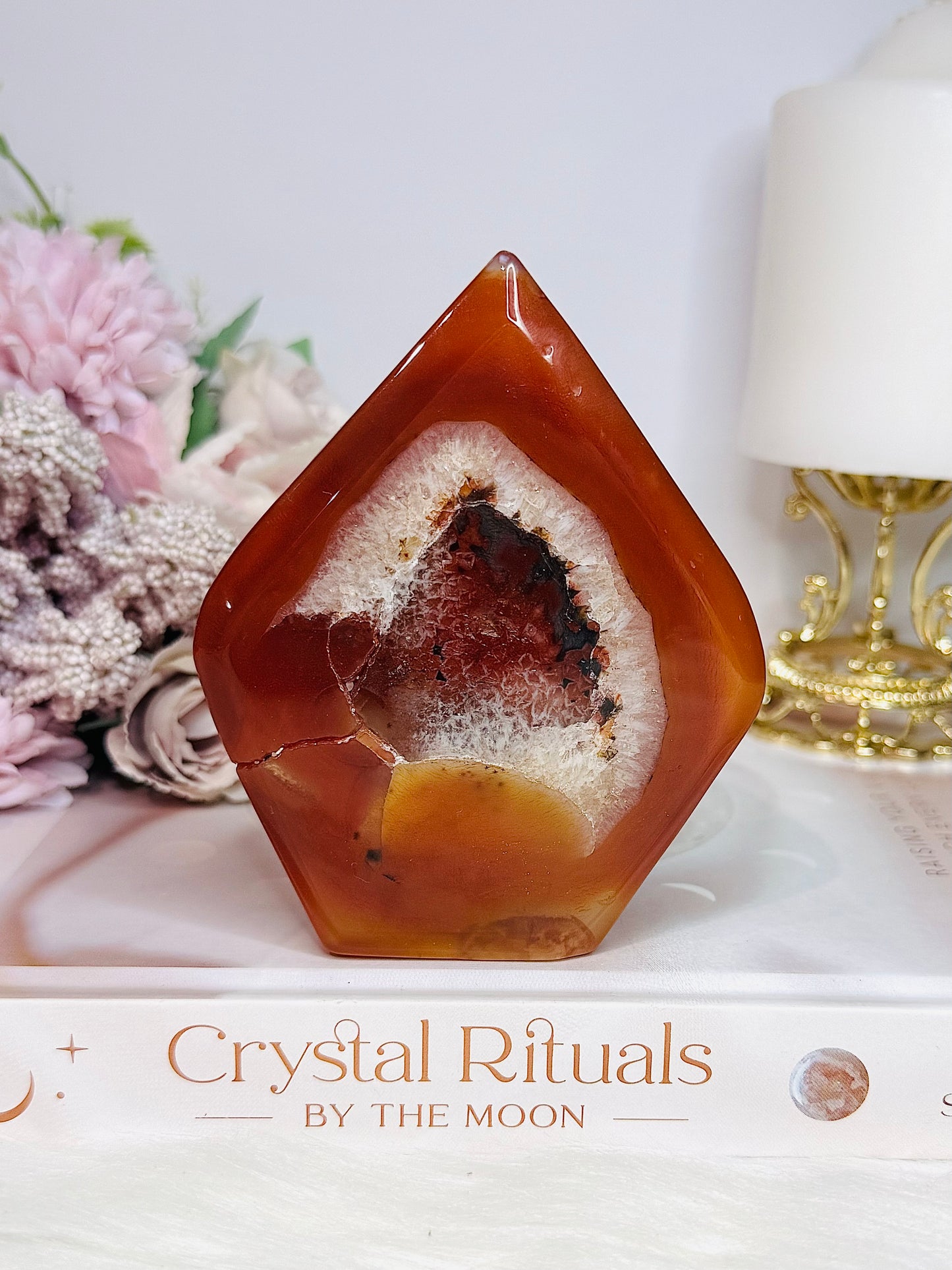 Beautiful Carnelian Carved Druzy Flame (This piece has cracks through it) Reduced Price