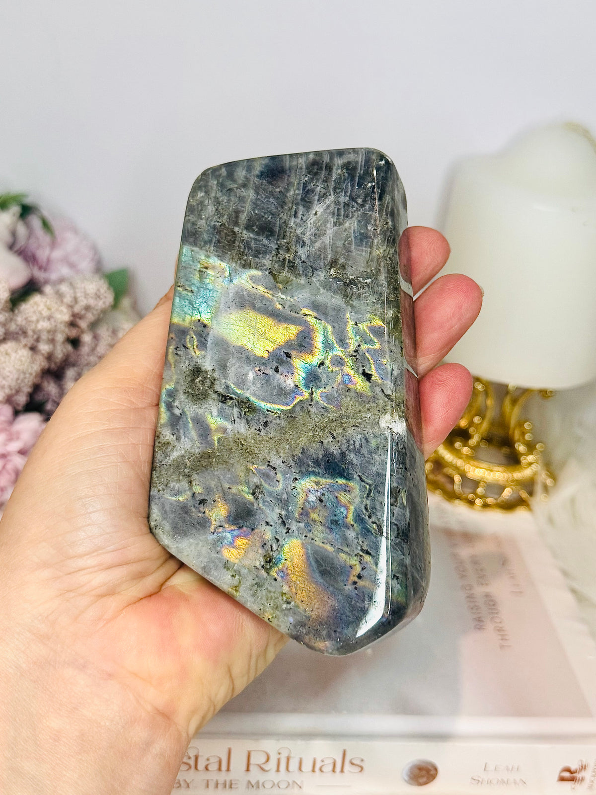 Labradorite Large Freeform 12.5cm 454g (this piece has been damaged in transit has dents on it) Reduced