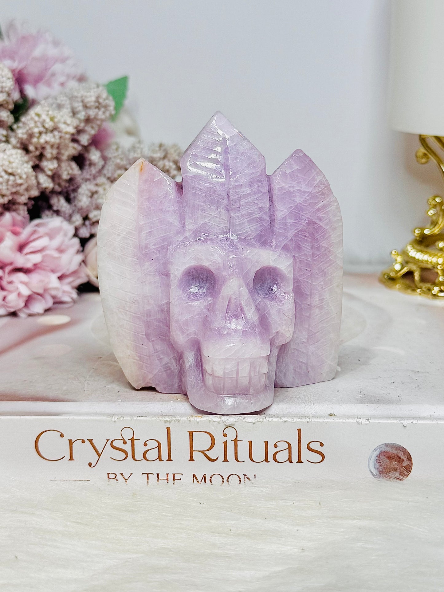 Kunzite Carved Indian Skull 8cm 227g