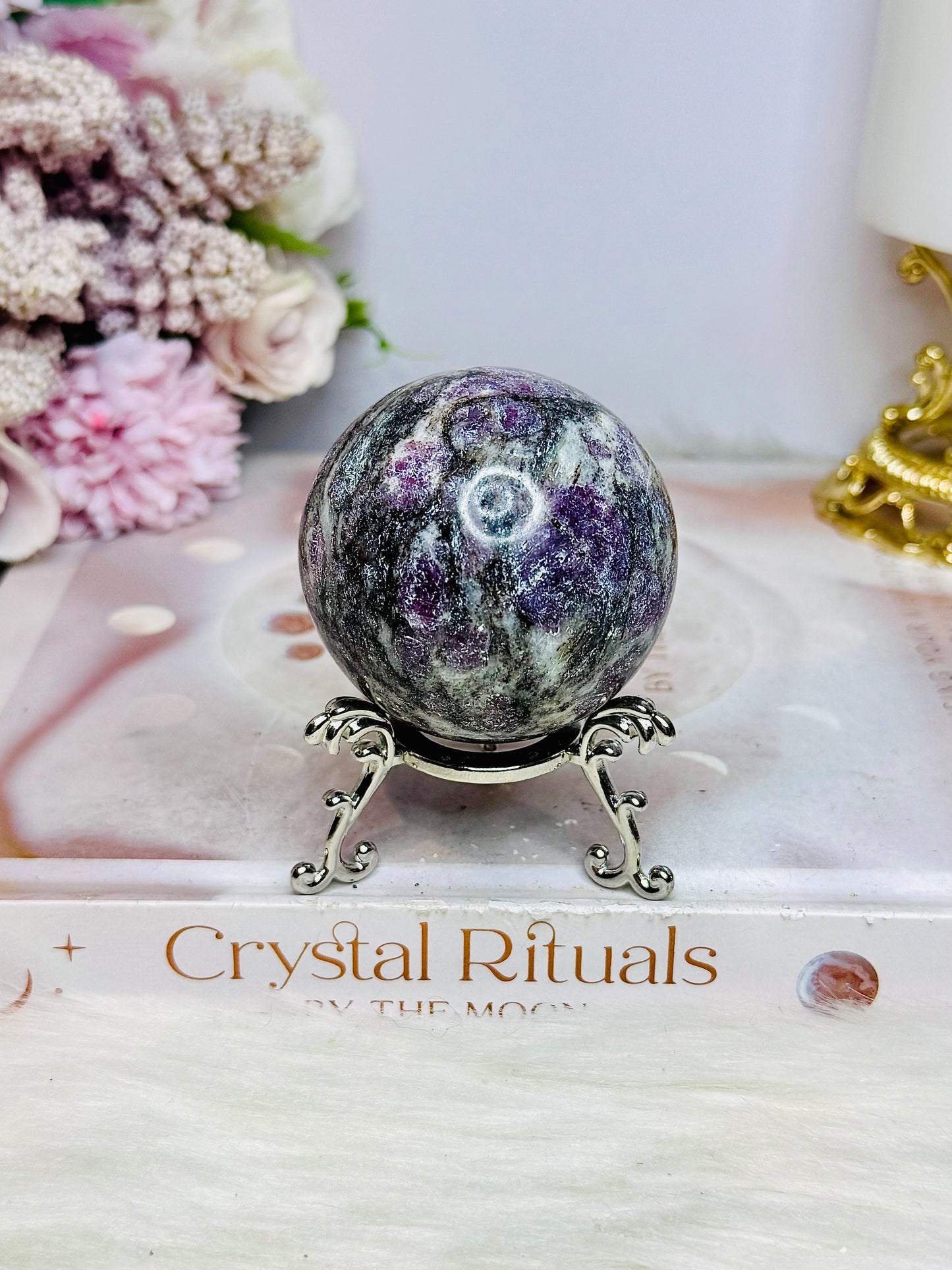 Pink Tourmaline in Matrix Sphere on Stand 222g