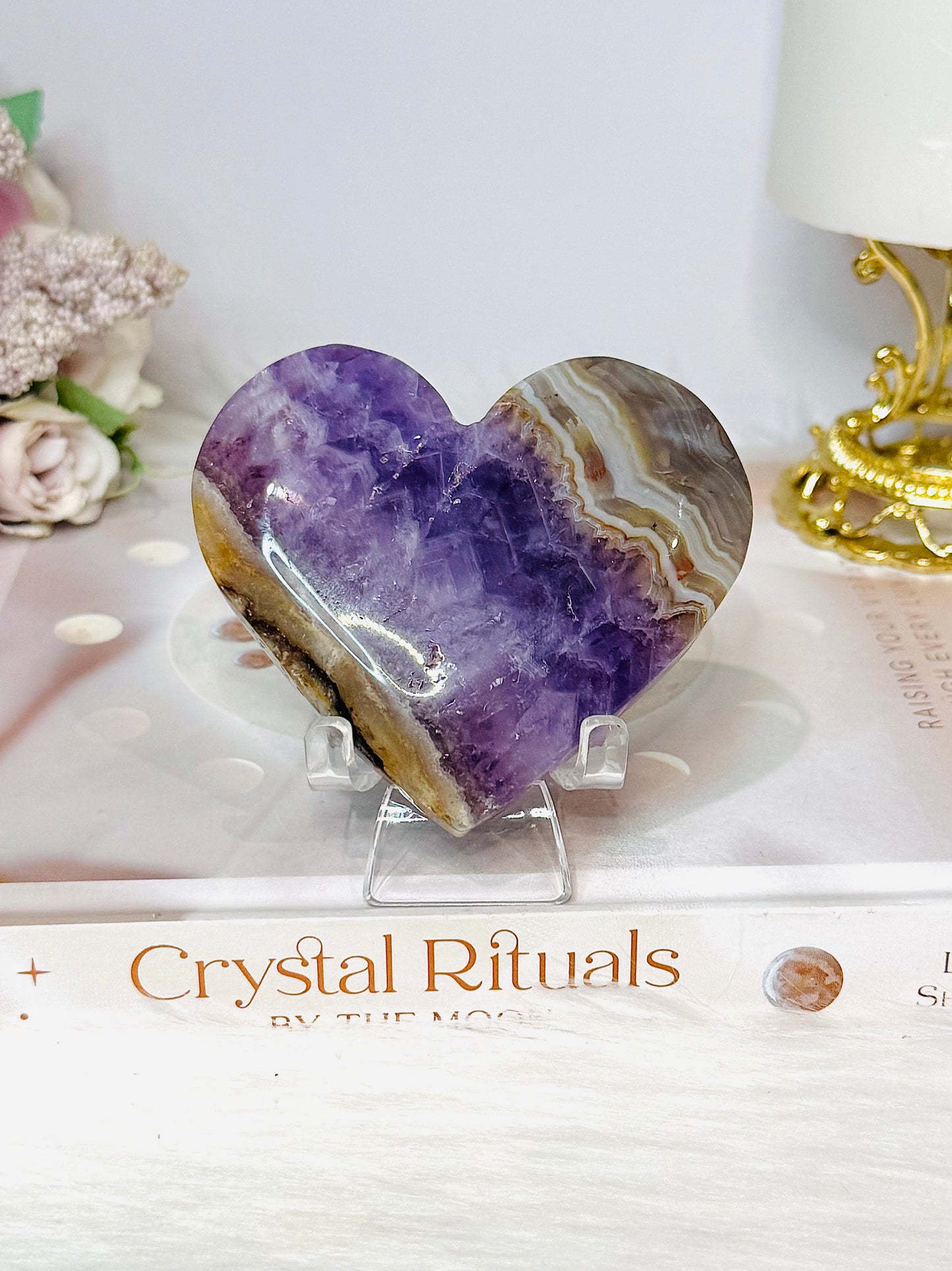 Crazy Lace Amethyst Heart on Stand 7.5cm