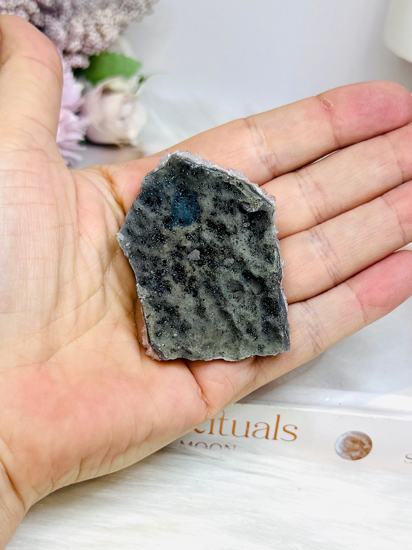Small Aura Amethyst Druzy Slab 6cm (stand is display only)