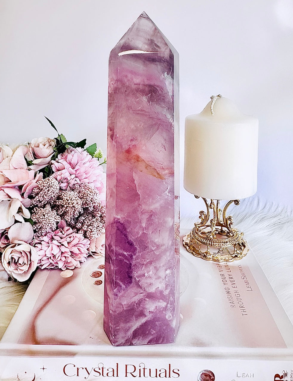 A Dream Piece ~ Fabulous Large Chunky Purple Fluorite Tower 23cm Over 1KG With Beautiful Clarity & Amazing Colour