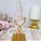 Rose Quartz Flame on Gold Stand 18cm