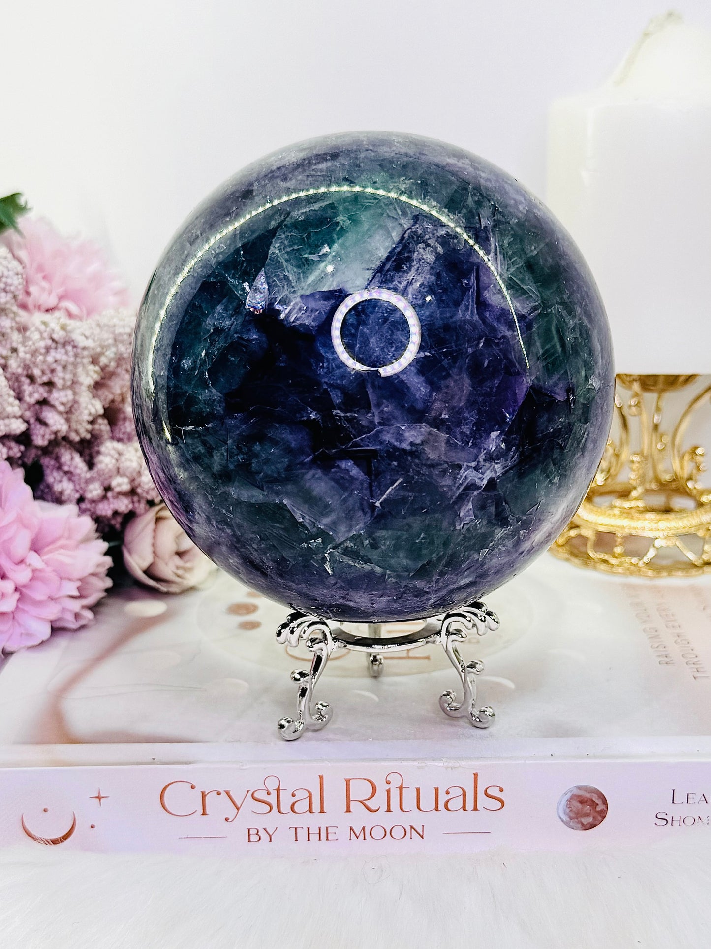 Huge Gorgeous 1.93KG Purple & Green Fluorite Sphere On Stand