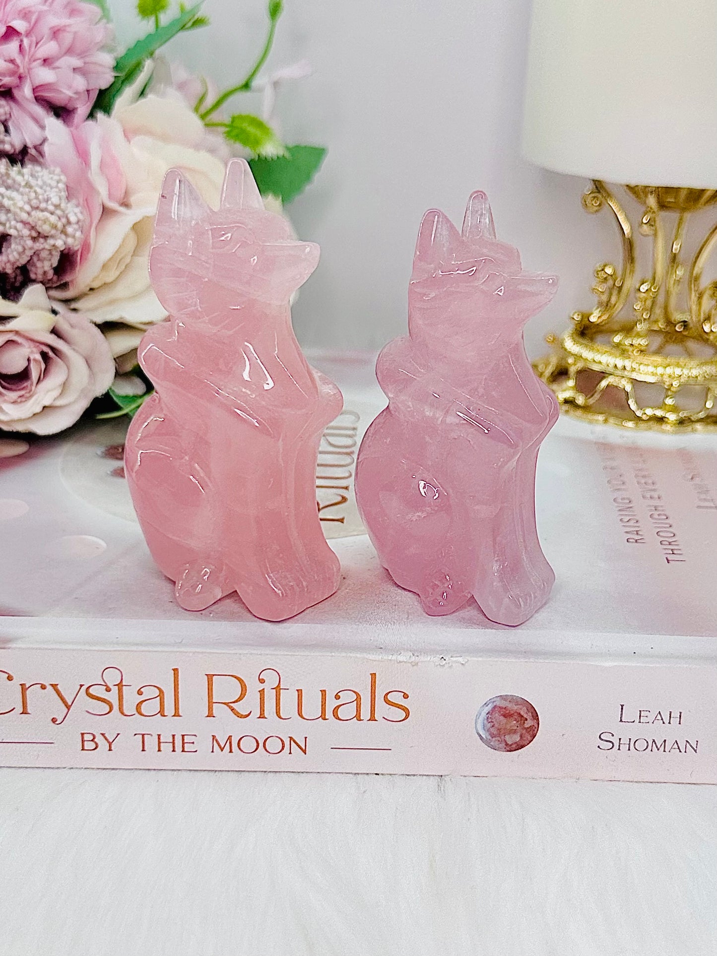 Stunning High Grade Rose Quartz Carved Wolf | Dog Approx 10cm