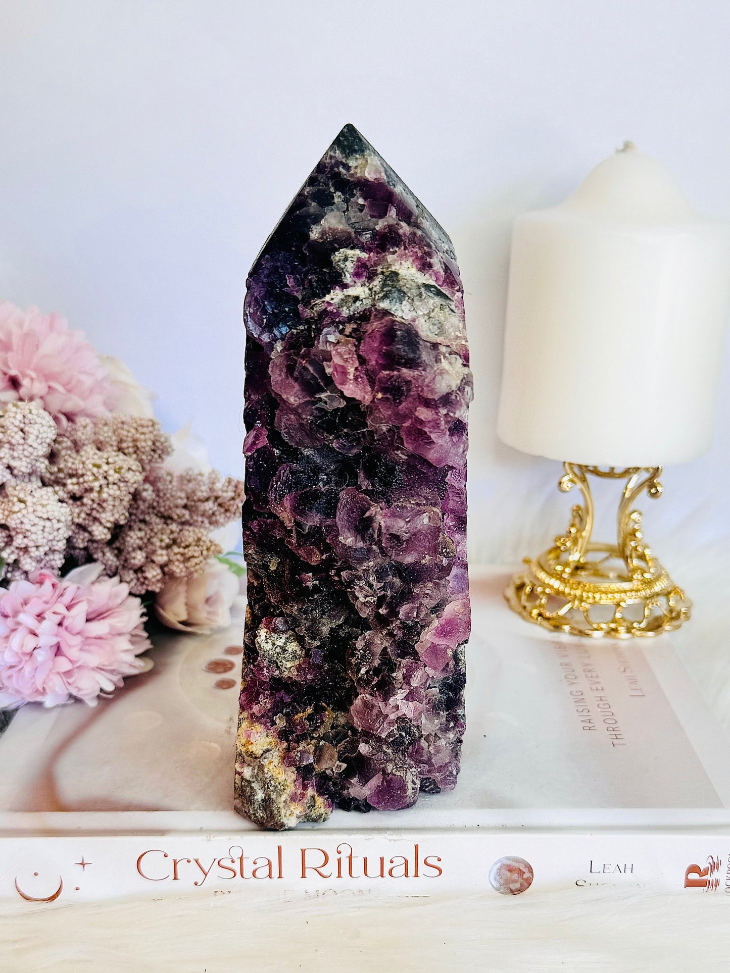 Absolutely Incredible Large Chunky 17cm Natural Druzy Purple Root Fluorite Tower