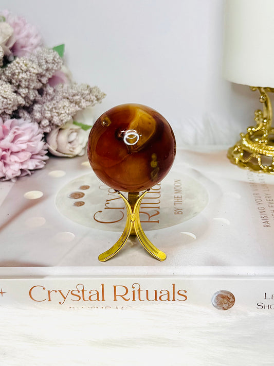 Carnelian Sphere on Gold Stand 111g