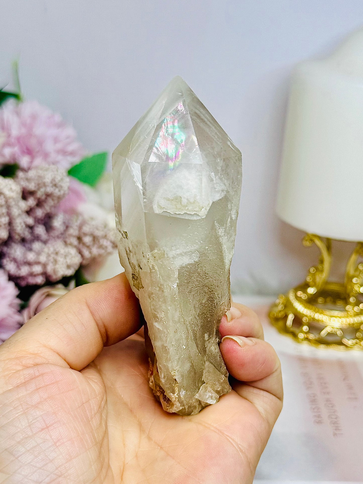 Natural Smokey Quartz Point with Rainbows