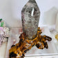 Stunning Large High Grade Garden Quartz | Lodolite Tower on Timber Base 1.02KG 21cm