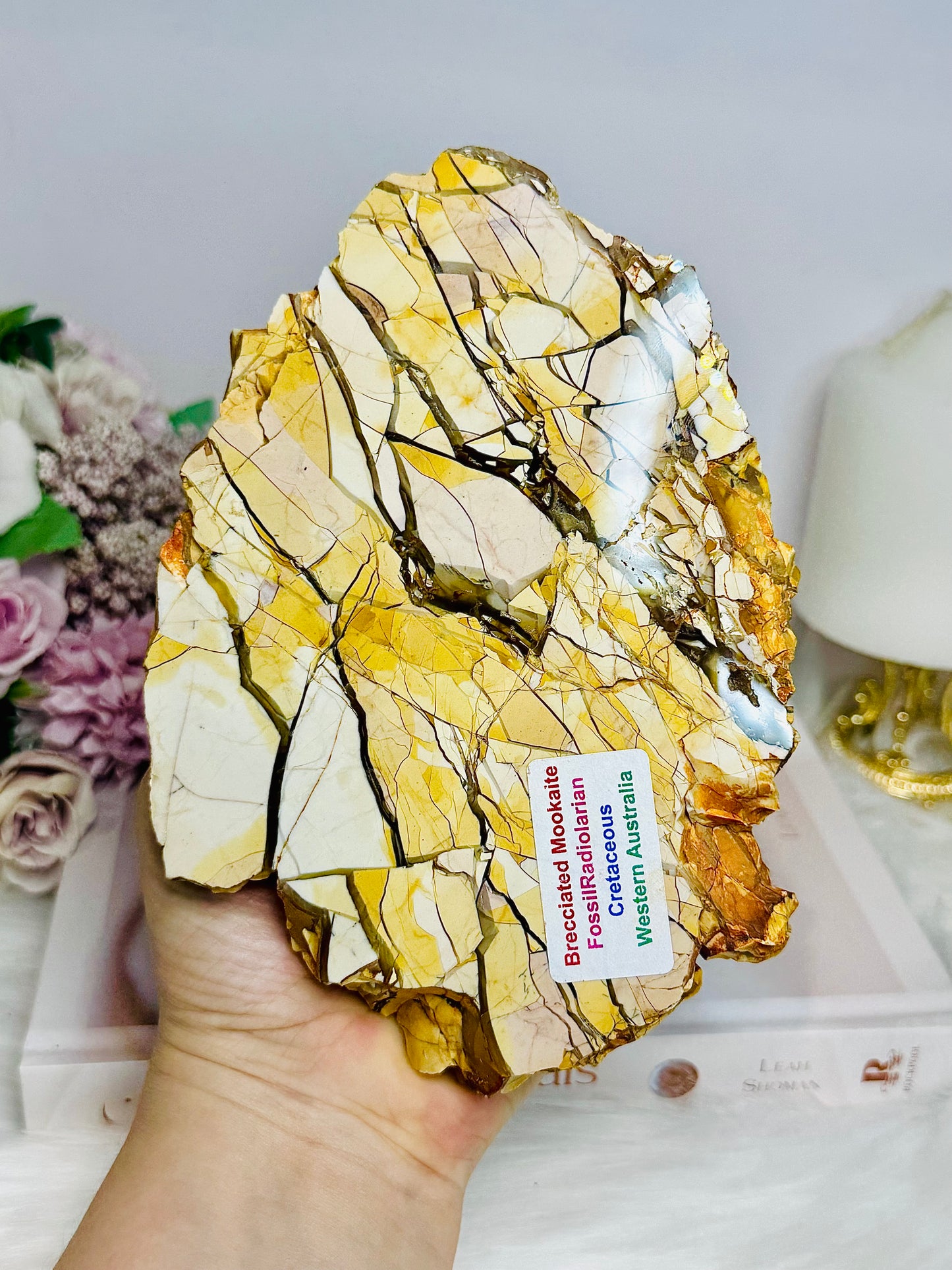 Large Natural Brecciated Mookaite Jasper Slab on Stand 16.5cm 459g