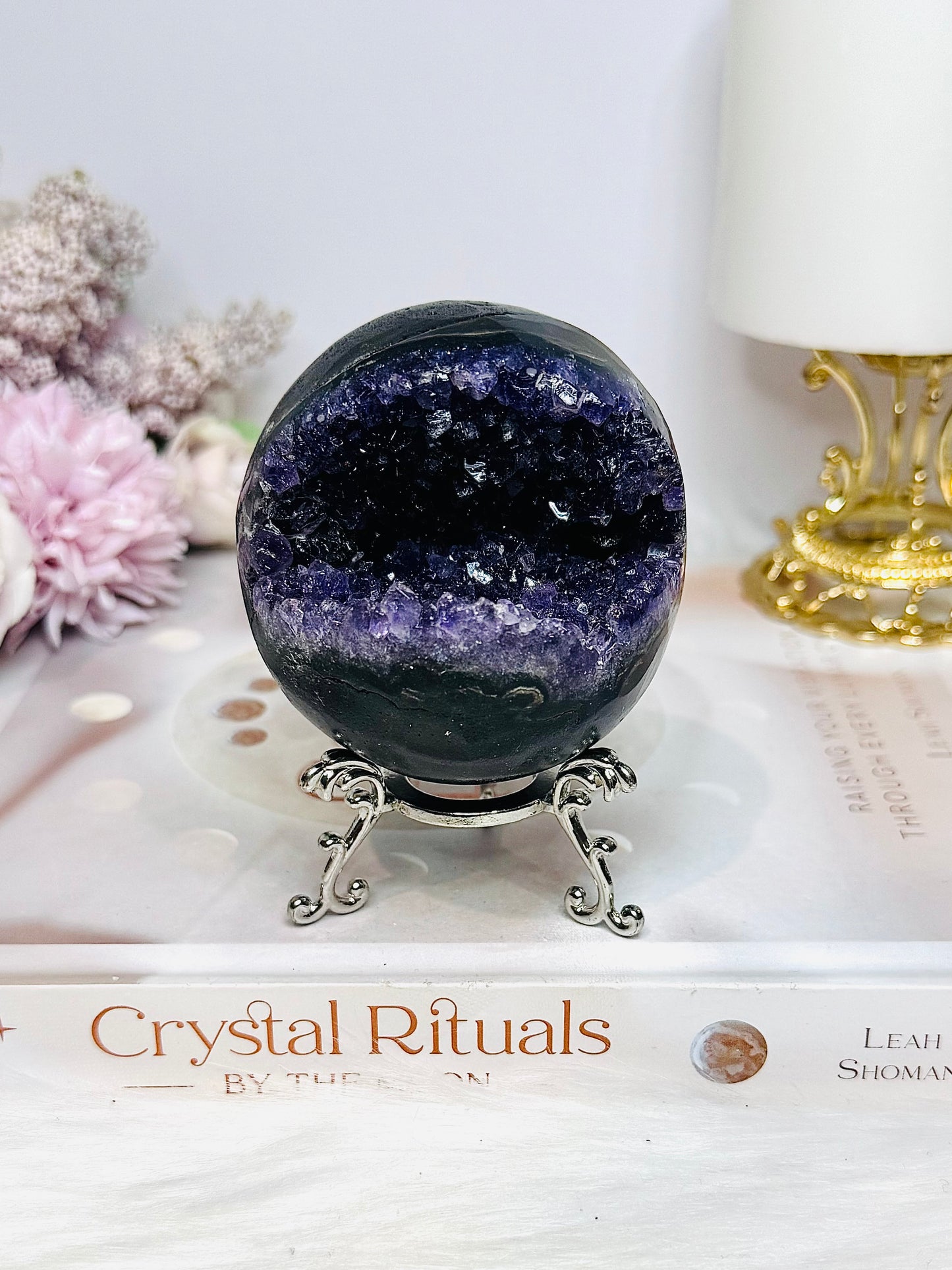 Large Druzy Amethyst Sphere on Stand 358g