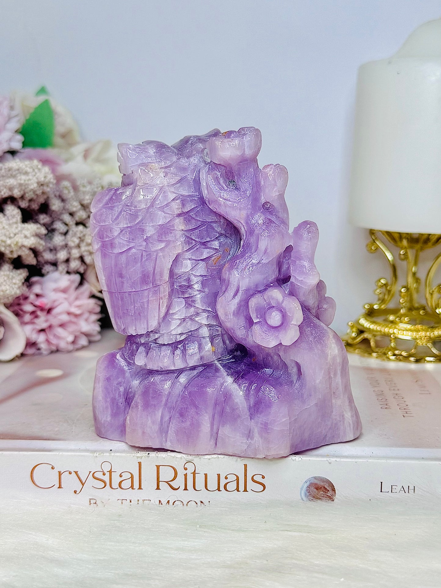 Large Kunzite Carved Owl 698g 11cm